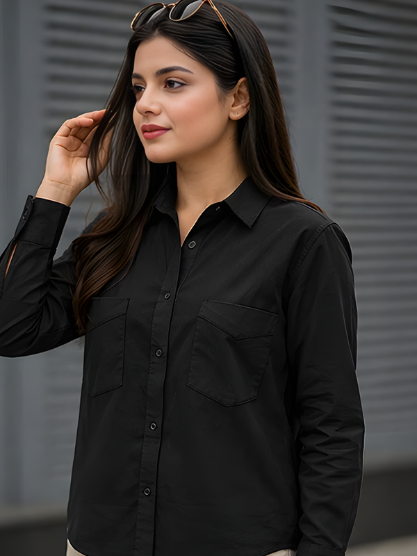 Women Cotton Slim Fit Shirt With Pockets