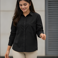 Women Cotton Slim Fit Shirt With Pockets