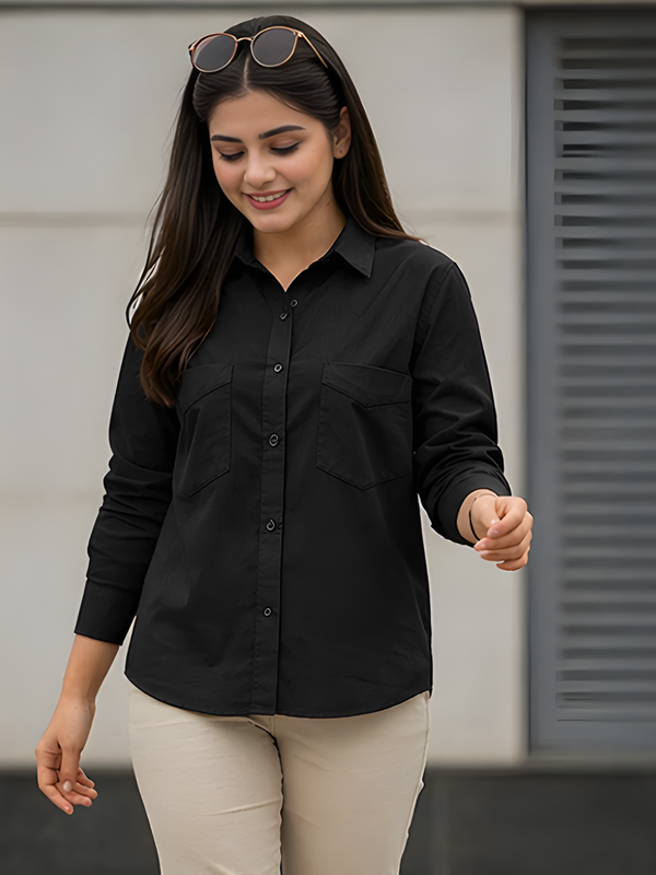 Women Cotton Slim Fit Shirt With Pockets
