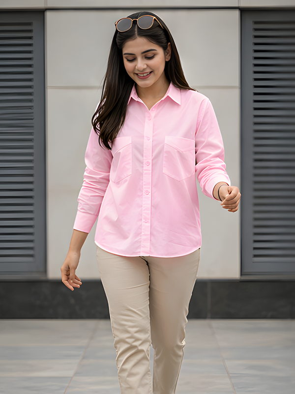 Women Cotton Slim Fit Shirt With Pockets
