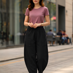 Women Cotton Solid Balloon Fit Pants