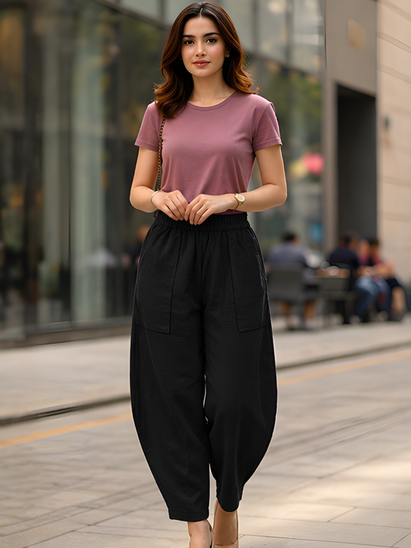 Women Cotton Solid Balloon Fit Pants