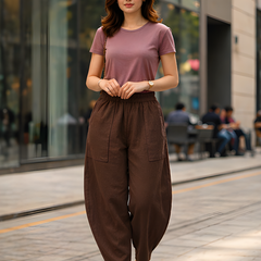 Women Cotton Solid Balloon Fit Pants