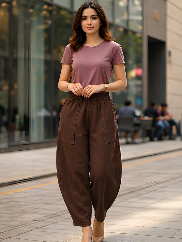 Women Cotton Solid Balloon Fit Pants