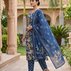Women Cotton Floral Printed Kurta Dupatta Set