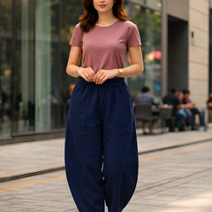 Women Cotton Solid Balloon Fit Pants