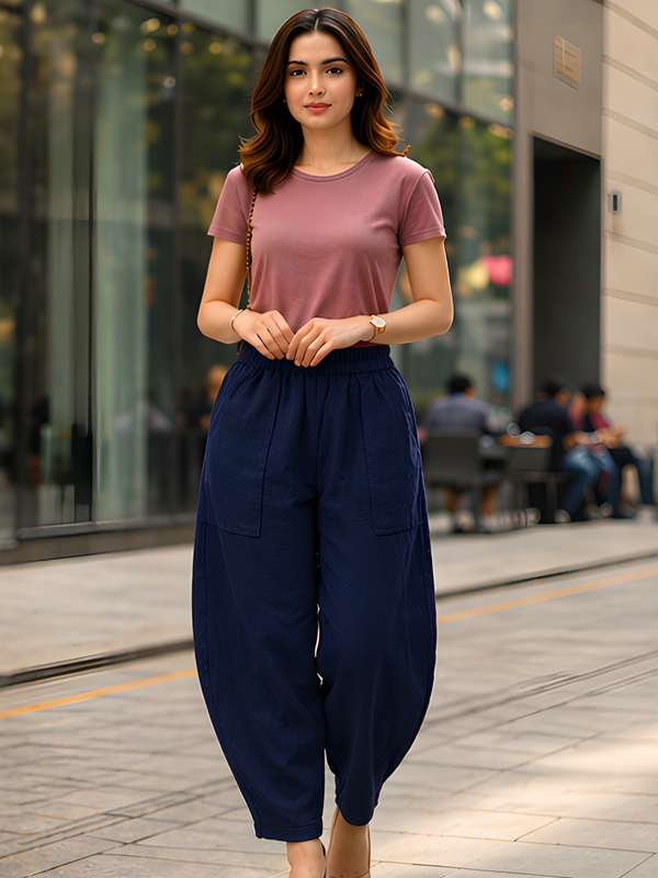Women Cotton Solid Balloon Fit Pants