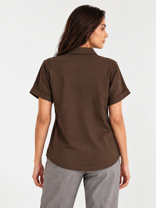 Women’s Shoulder Down Cotton Slub Solid Casual Shirt