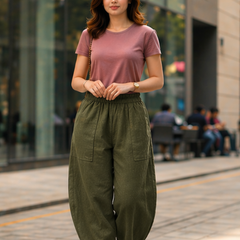 Women Cotton Solid Balloon Fit Pants
