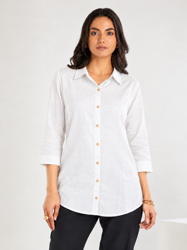 Women’s Cotton Slub Solid Casual Shirt with 3/4 Sleeves