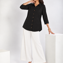 Women’s Cotton Slub Solid Casual Shirt with 3/4 Sleeves