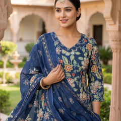 Women Cotton Floral Printed Kurta Dupatta Set