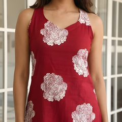Women Cotton Maroon Printed Co-Ord Set