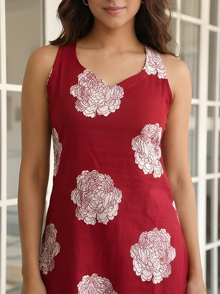 Women Cotton Maroon Printed Co-Ord Set