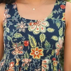 Women Floral Cotton Sleeveless Flared Midi Dress