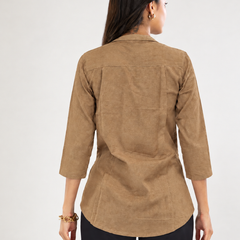 Women’s Cotton Slub Solid Casual Shirt with 3/4 Sleeves
