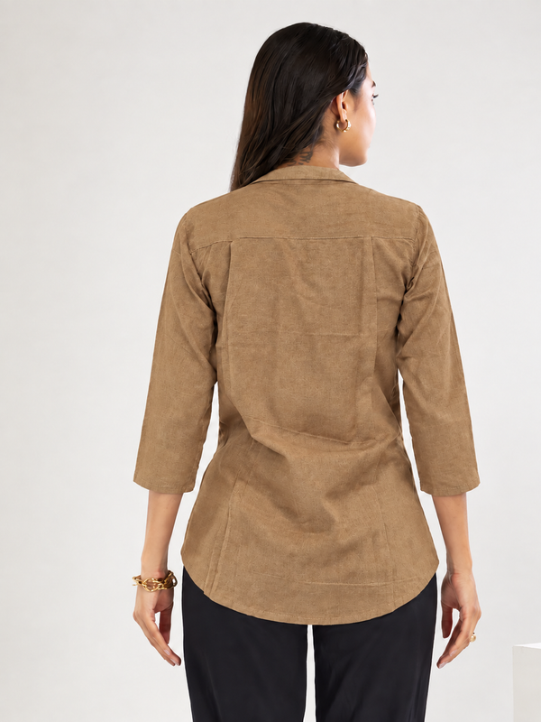 Women’s Cotton Slub Solid Casual Shirt with 3/4 Sleeves