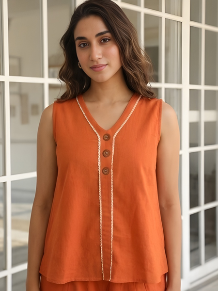 Solid Cotton Flex Sleeveless Co-Ord Set