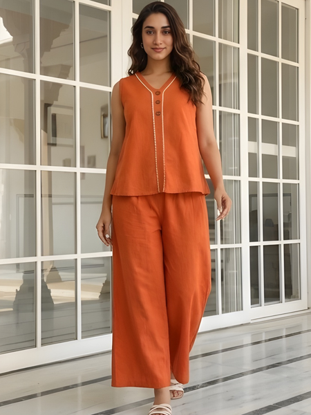 Solid Cotton Flex Sleeveless Co-Ord Set