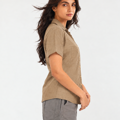 Women’s Shoulder Down Cotton Slub Solid Casual Shirt