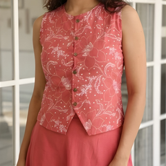 Women Cotton Pink Printed Skirt Co-Ord Set