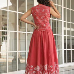 Women Cotton Pink Printed Skirt Co-Ord Set