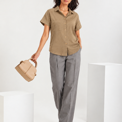 Women’s Shoulder Down Cotton Slub Solid Casual Shirt