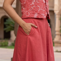 Women Cotton Pink Printed Skirt Co-Ord Set