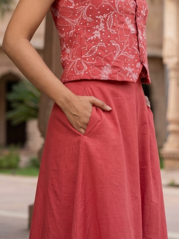 Women Cotton Pink Printed Skirt Co-Ord Set