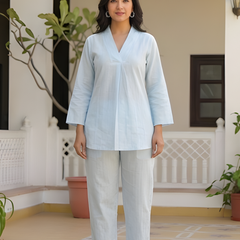 Women Sky Blue Dobby Co-Ord Set