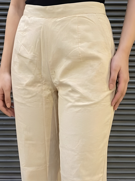 Solid Cotton Straight Fit Ankle Length Trousers