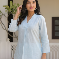Women Sky Blue Dobby Co-Ord Set