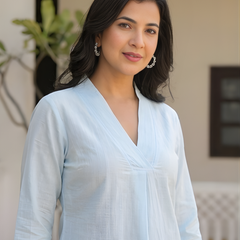 Women Sky Blue Dobby Co-Ord Set