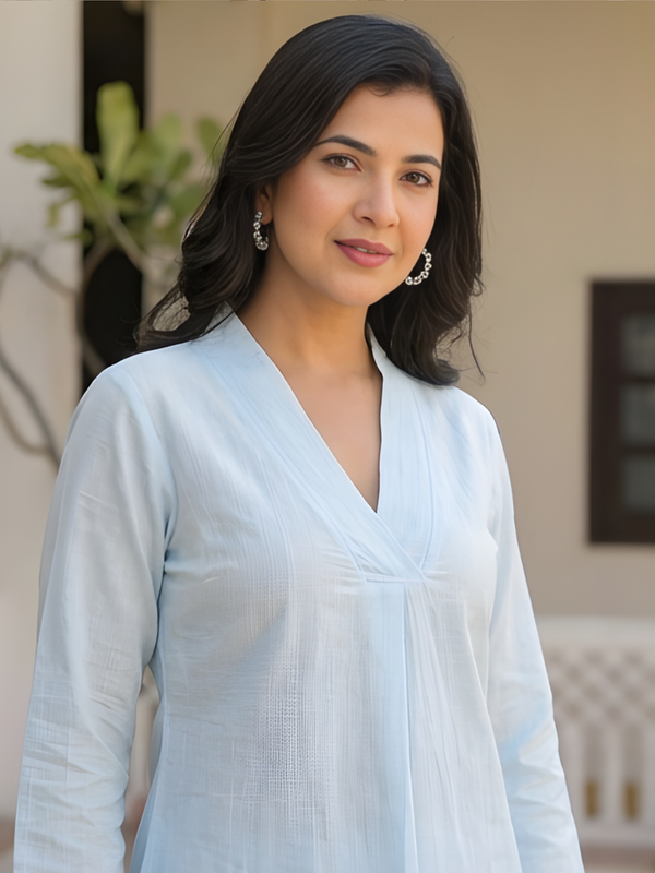 Women Sky Blue Dobby Co-Ord Set