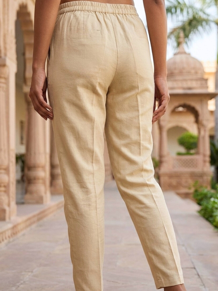 Solid Cotton Straight Fit Ankle Length Trousers