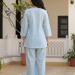 Women Sky Blue Dobby Co-Ord Set