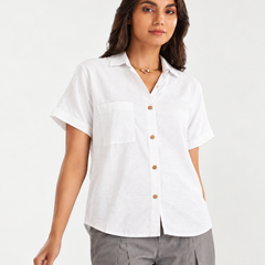 Women’s Shoulder Down Cotton Slub Solid Casual Shirt