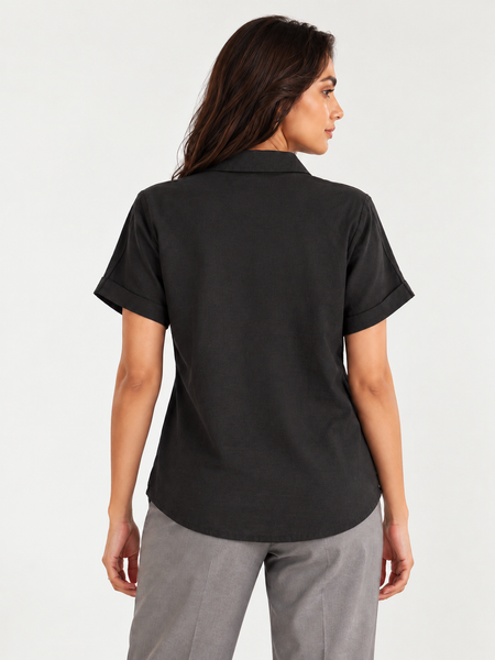Women’s Shoulder Down Cotton Slub Solid Casual Shirt