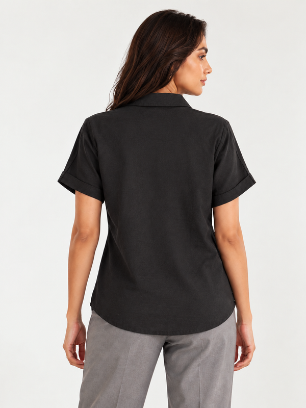Women’s Shoulder Down Cotton Slub Solid Casual Shirt