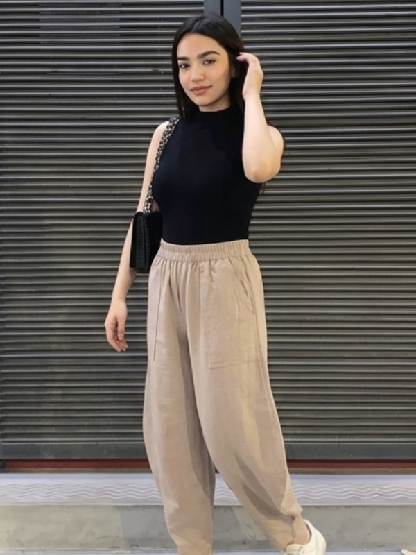 Close-up of cotton slub fabric texture solid pants