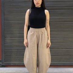 Women solid balloon pants barrel fit cotton slub front view