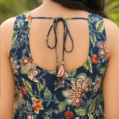 Women Floral Cotton Sleeveless Flared Midi Dress