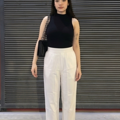 Women white palazzo pants with lace detail front view