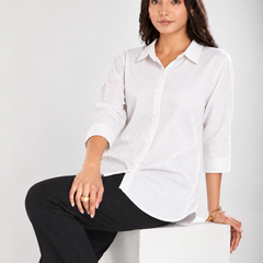 Women’s Cotton Slub Solid Casual Shirt with 3/4 Sleeves