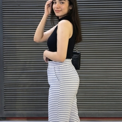 Ankle length striped cotton pants side profile casual wear