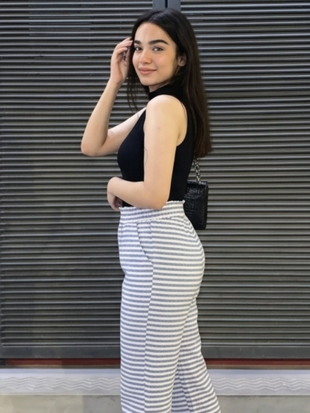 Ankle length striped cotton pants side profile casual wear