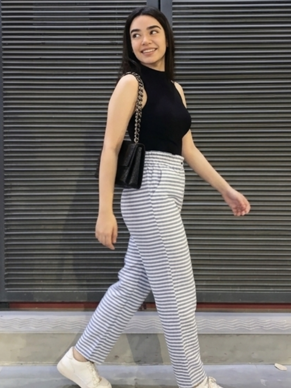 Close-up of horizontal striped pattern South cotton fabric pants