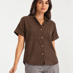Women’s Shoulder Down Cotton Slub Solid Casual Shirt