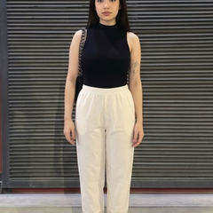 Women white palazzo pants lace detail front view