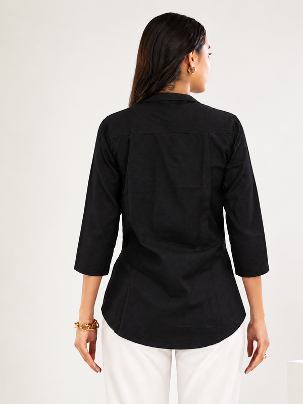 Women’s Cotton Slub Solid Casual Shirt with 3/4 Sleeves